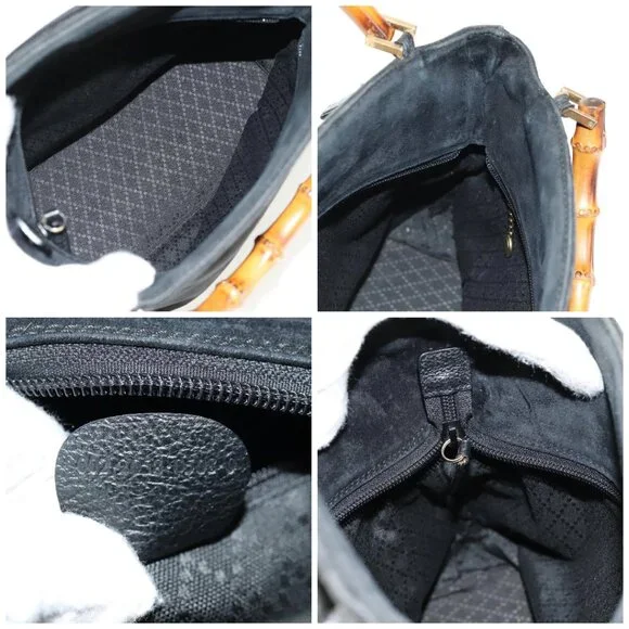 GUCCI Bamboo Hand Bag Suede 2way Black